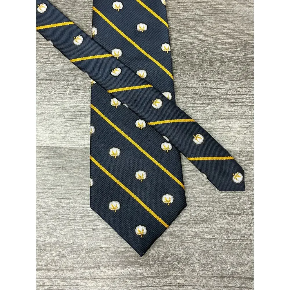 Cotton Boll 2 Tie Lot 100% Silk Made USA Navy Green Cotton Motif 3.75